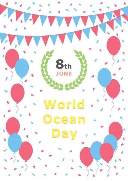 Día Mundial Del Océano Junio Saludo Ilustración Postal Celebración Festiva — Vector de stock