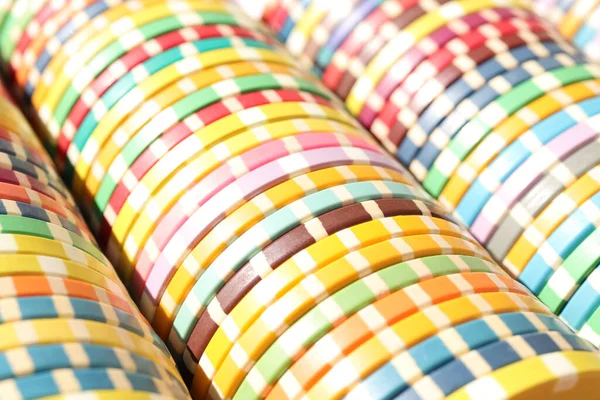 Colorato Casino Chips Stack Sfondo Molte Patatine Colorate Sfondo Lotto — Foto Stock