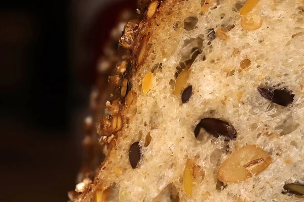 Fief Grains Bread Crumb Surface Flax Seeds Bread Crumb Texture — Stock Photo, Image
