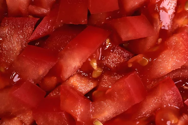 饮食沙拉片背景 番茄切碎片填充纹理 — 图库照片