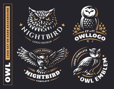 Owl logo set- vector illustrations. Emblem design clipart