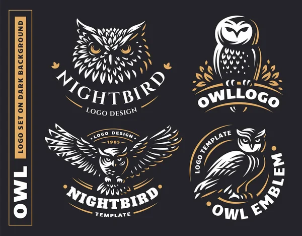 Uil logo set-vector illustraties. Ontwerp van het embleem — Stockvector