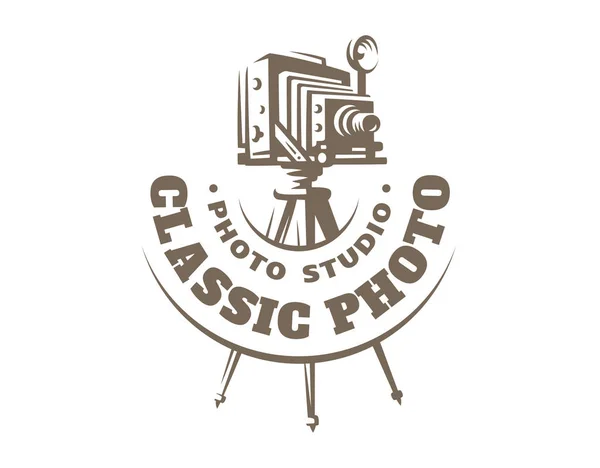 Classic photo camera logo - vector illustration. Vintage emblem — Stock Vector
