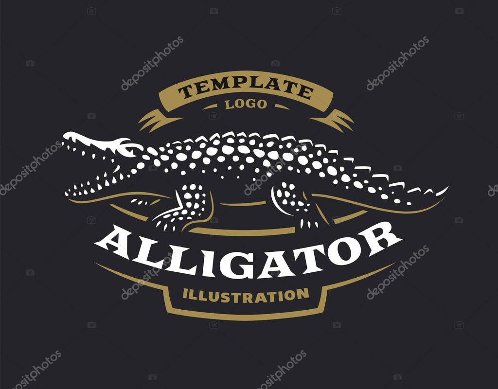 Crocodile logo - vector illustration. Alligator emblem design on black background