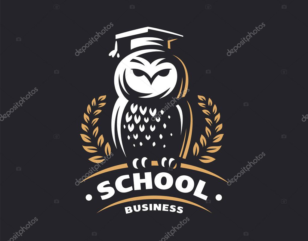 Owl education logo - vector illustration. Emblem design on black background