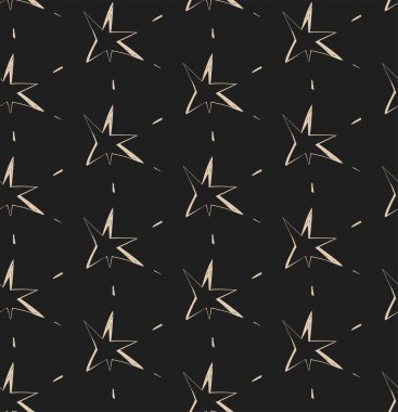 Bej yıldızlı el çizimi desen ve siyah zemin üzerindeki çizgiler tekstil duvar kağıtları ve ambalaj vektörü illüstrasyonu için mükemmel.