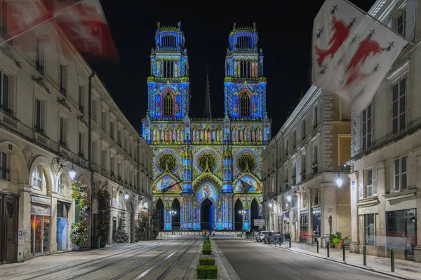 Joanna Arc Street Flows Church Holy Cross Orleans France Illuminated — Stock Photo, Image