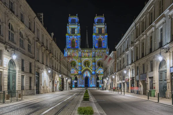 Joanna Arc Street Flows Church Holy Cross Orleans France Illuminated — Stock Photo, Image