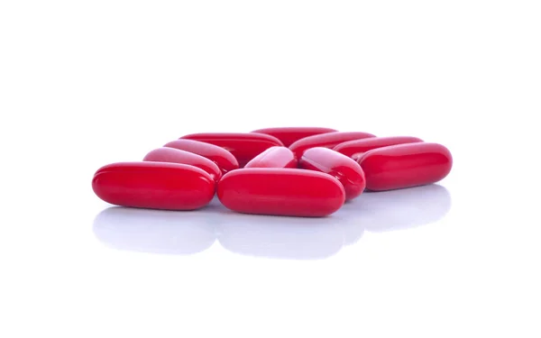 Pile Red Pills Isolated White Background — Stock Photo, Image