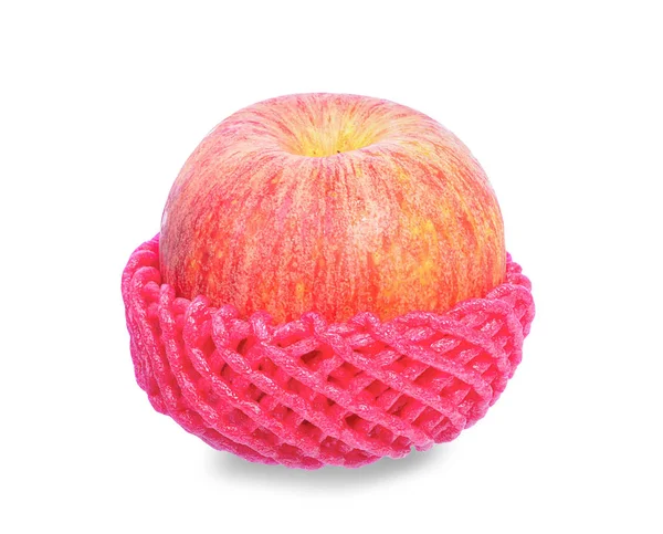 Pink Foam Net Apple White Background — Stock Photo, Image