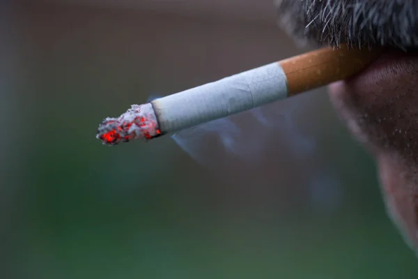 Un hombre fumando un cigarrillo. El humo del cigarrillo se esparció. Estilo de vida saludable Imágenes De Stock Sin Royalties Gratis