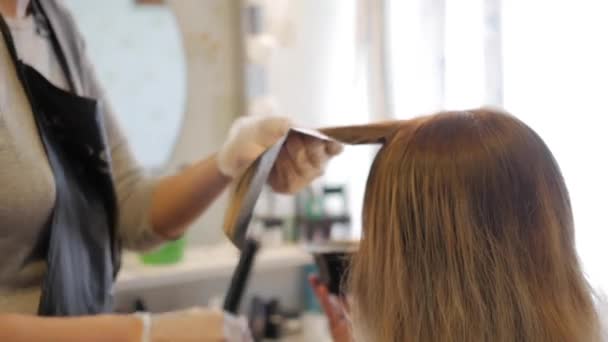 Vlasy barvení v holičství — Stock video
