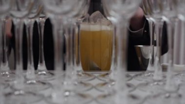 Profesyonel barmen buz bir kokteyl hazırlama