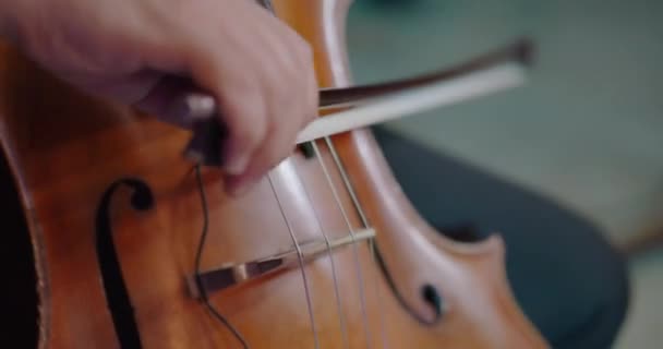 Hudebník hraje na violoncello — Stock video