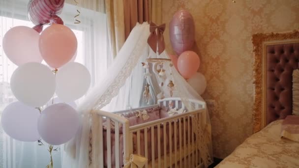 Interior of the room for a newborn — Stock Video