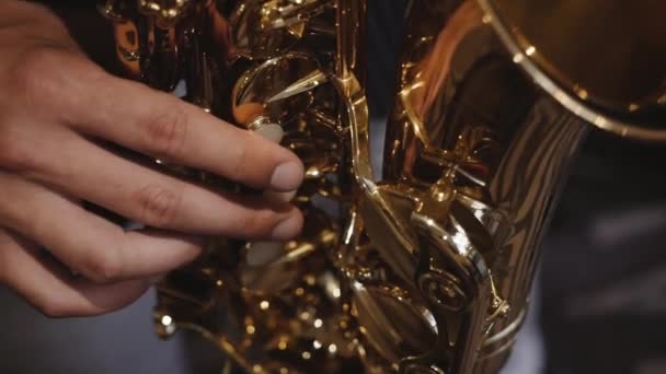 El músico toca el saxofón — Vídeo de stock