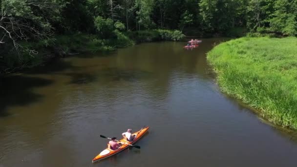 Un groupe de personnes faisant du kayak sur la rivière — Video