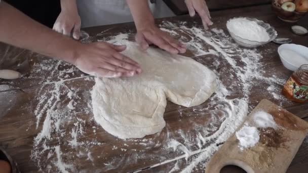 Cook kneads the dough with his hands — Stock Video