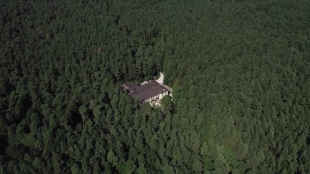 Ein großes einsames Herrenhaus inmitten eines riesigen grünen Waldes. — Stockvideo