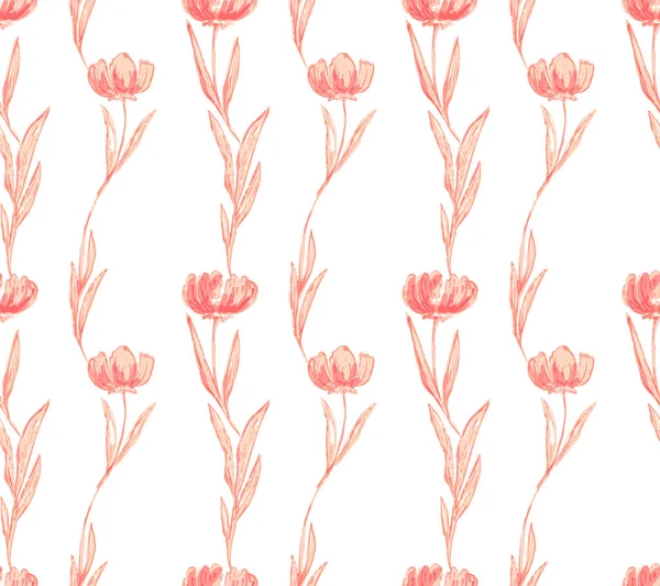 Beyaz arka planda vektör dekoratif kusursuz çiçek deseni. Kırmızı çiçek süsü. Tekstil, ambalaj kağıdı ve kumaş için çiçek suluboya baskısı. Şakayık süsü