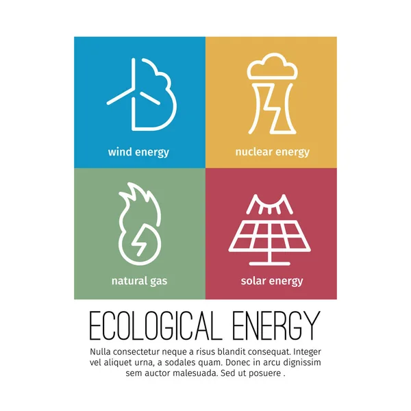 Set Linear Icons Modern Flat Style Ecological Energy Set Four — Stock Vector