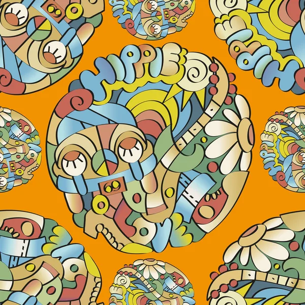 Dikişsiz parlak desen. Hippi teması. El çizimi Doodle elemanları.