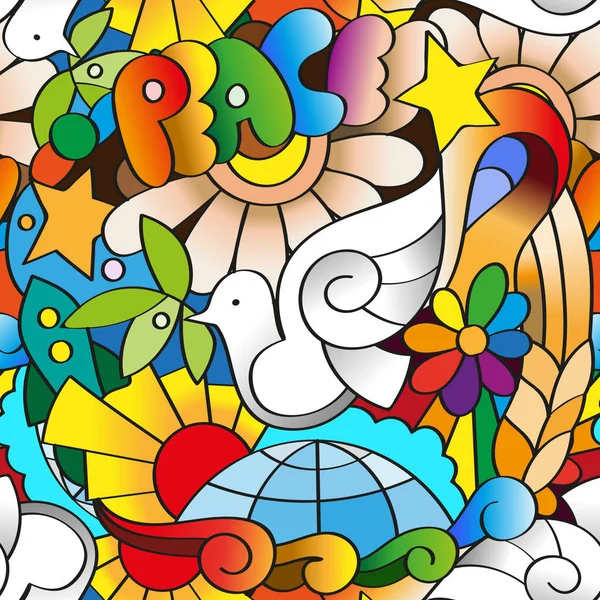 Motif sans couture créatif - fond coloré à la mode. Texture brillante avec des éléments doodle. Le thème de la paix mondiale . — Image vectorielle
