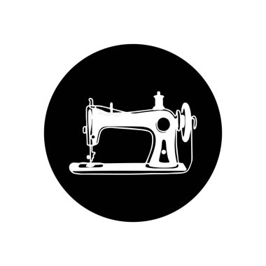 Dikiş makinesi simgesi vektör illüstrasyonu siyah arkaplan