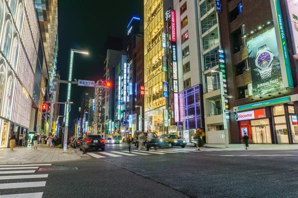 Tokyo Giappone Settembre 2018 Traffico Nel Quartiere Ginza Ginza Quartiere — Foto Stock