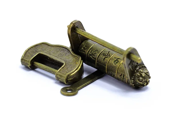 Vintage Antique Chinese Padlock Isolated Password — Stock Photo, Image