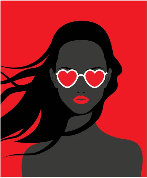 Silhouette Une Fille Brune Noire Portant Des Lunettes Forme Coeur — Image vectorielle