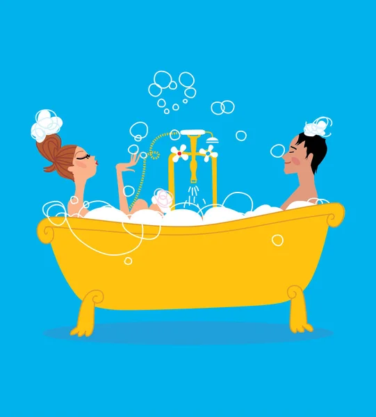 Mujer Hombre Tomando Baño Con Espuma Vector — Vector de stock