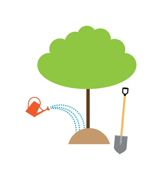 Plantar Uma Ilustração Vetorial Árvore Rega Pode Ícones —  Vetores de Stock