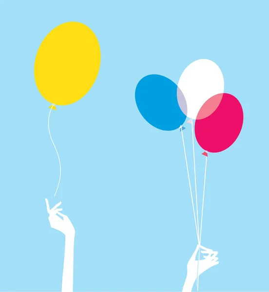 Manos Mujer Sosteniendo Soltando Los Globos Ilustración Vectorial — Vector de stock