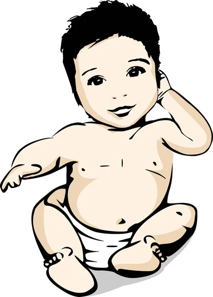 Baby Illustrationa Smiling Baby Diaper Sitting — Stock Vector