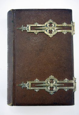 Altın yaldız ile eski deri kitap ve metal kapatma
