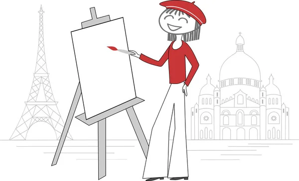 Montmartre Paris tipik bir ressam sokakta çizer