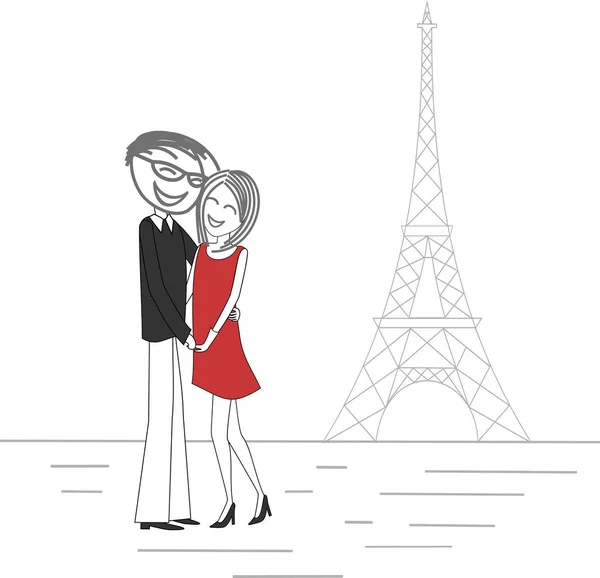 Par Amantes París Frente Torre Eiffel — Vector de stock