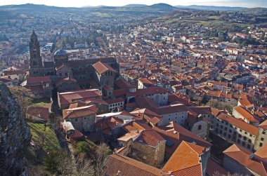 View of the cathedral and the city of Le Puy en Velay in Auvergne, France clipart