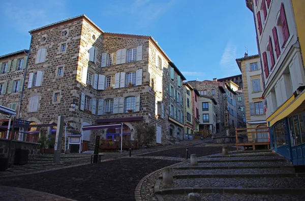 Taş Evleri Puy Velay Fransa Döşeli Cadde — Stok fotoğraf