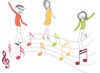 Erkek, kadın ve çocuklar için müzik notaları dans