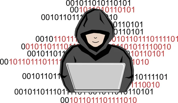 Hombre Escondido Bajo Una Capucha Hackea Una Computadora — Vector de stock