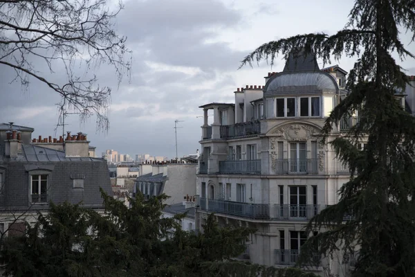 Telhados Fachadas Varandas Chaminés Edifícios Paris França — Fotografia de Stock