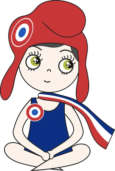 Fransızca tipik şapka ve tricolour bayrağı ile oturan Marianne