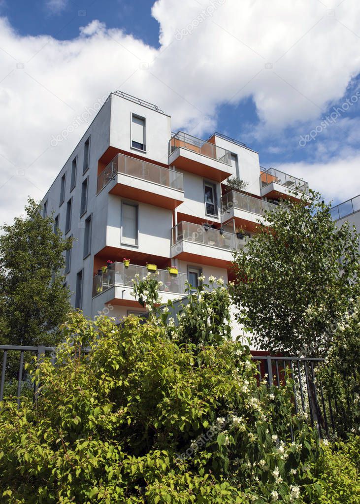 Modern building with vegetation in Massy, France