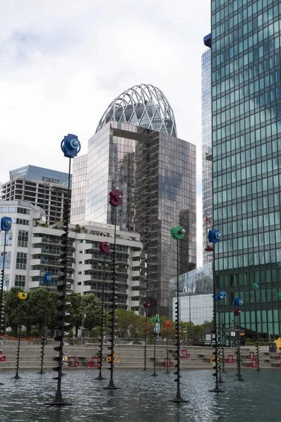 Detail of a modern glass building in Paris, France