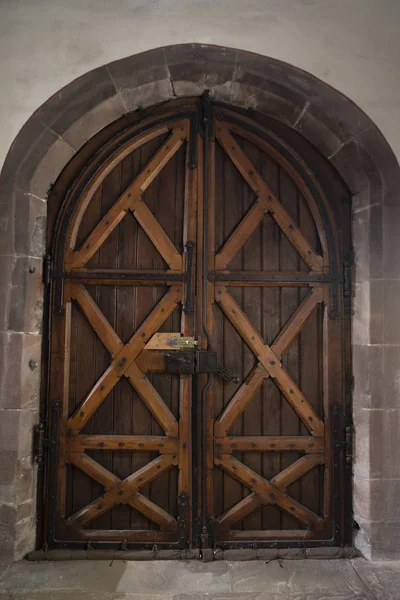 Detalle Una Puerta Madera Iglesia Francia —  Fotos de Stock