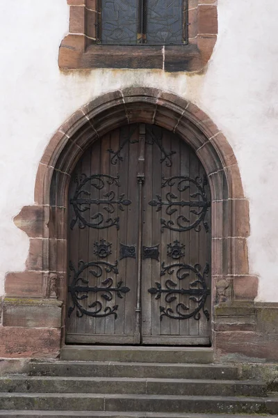 Detalhe Uma Porta Ferro Madeira Forjado Igreja França — Fotografia de Stock