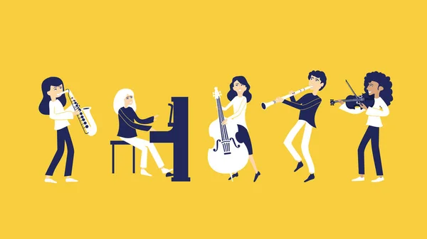 Bir grup müzisyen müzik enstrümanlarıyla müzik çalıyor