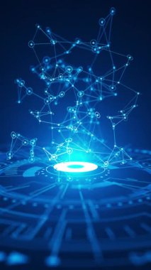 Sanal bir merkezin üstündeki parlak ağ bağlantılarının döngüsel animasyonu. Engelleme zinciri, büyük veri ya da geleceksel teknoloji görselleri için harika.